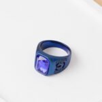 Chevalière bleu Cabochon carre – Image 2