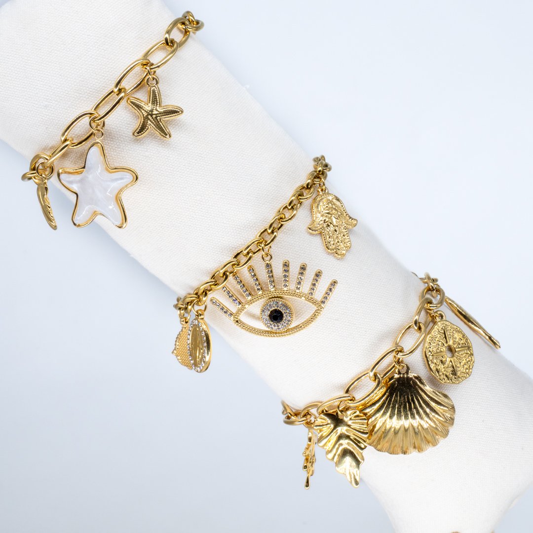 Bracelets Charms-40 Bracelets Charms Couquillage Oeil Turc – Image 1