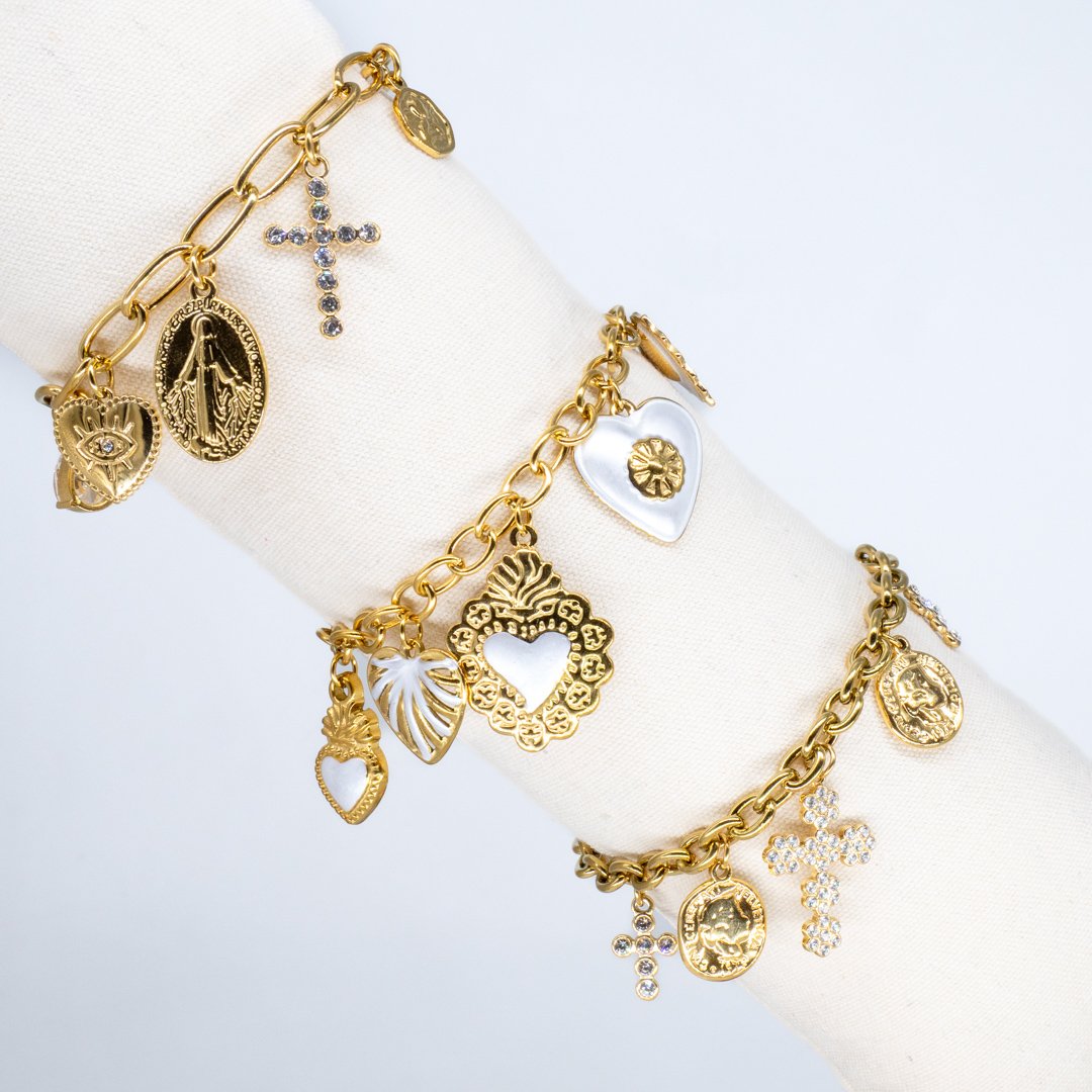 Bracelets Charms-54 Bracelets Charms Coure et Croix – Image 1