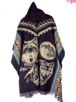 Poncho Alpaga en Motif Loups et Lune