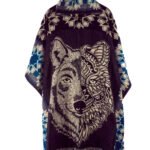 Poncho Alpaga avec Grand Tête Loup Double Face