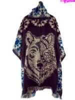 Poncho Alpaga avec Grand Tête Loup Double Face