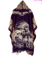 Poncho Alpaga en Motif Amérindienne et Loup