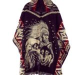 Poncho Alpaga en Motif Amérindienne loup, Aigle