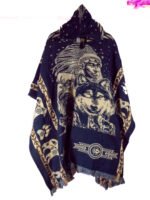 Poncho Alpaga en Motif Amérindienne loup, Aigle – Image 5