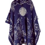 Poncho Alpaga en motif Loup Plume Lune