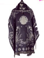 Poncho Alpaga en motif Loup Plume Lune – Image 3