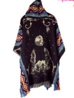 Poncho en Alpaga Geometrique Loup Lune