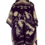 Poncho en Alpaga Motif Quatre Loup et Lune