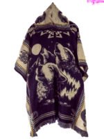 Poncho en Alpaga Motif Quatre Loup et Lune
