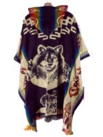 Poncho en Alpaga Motif Tête Loup et Lune – Image 3